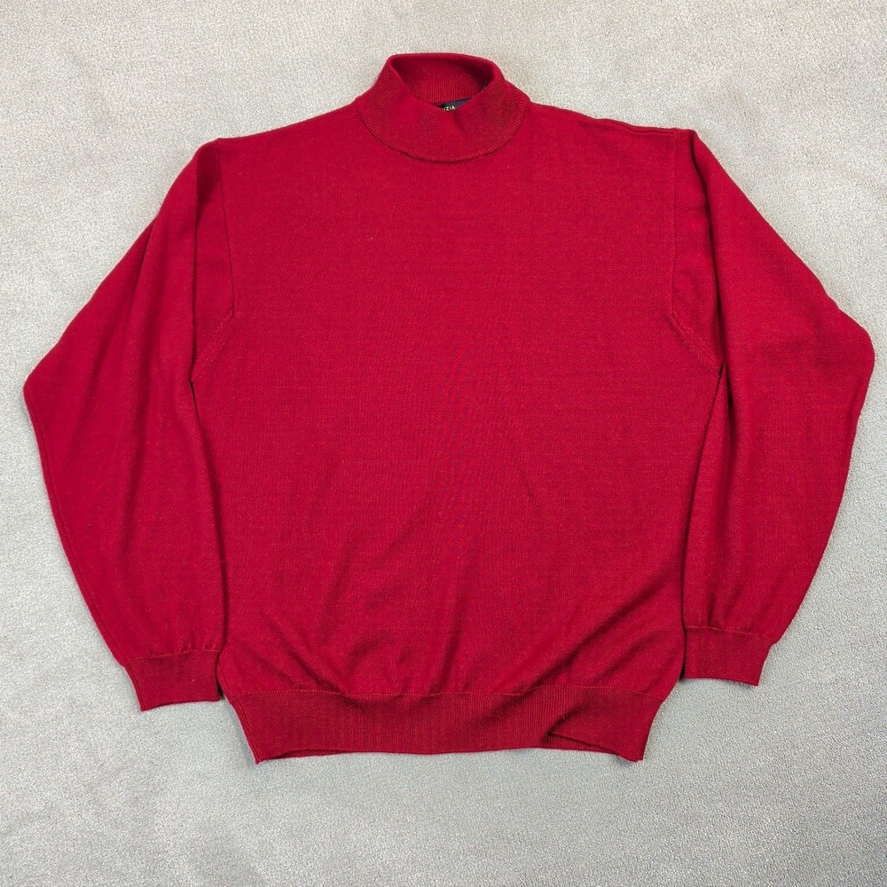 Fenzia Mock Neck Sweater Mens Large Red Merino Wool Blend Made in Italy Knit L